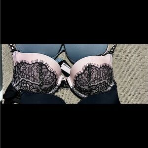 Elegant Lace Trim Pink and Black Bra